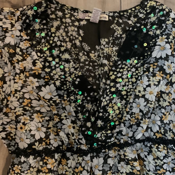 American Rag Y2K babydoll fairy burn ou micro floral & sequin mesh Whemsigoth - Picture 2 of 8